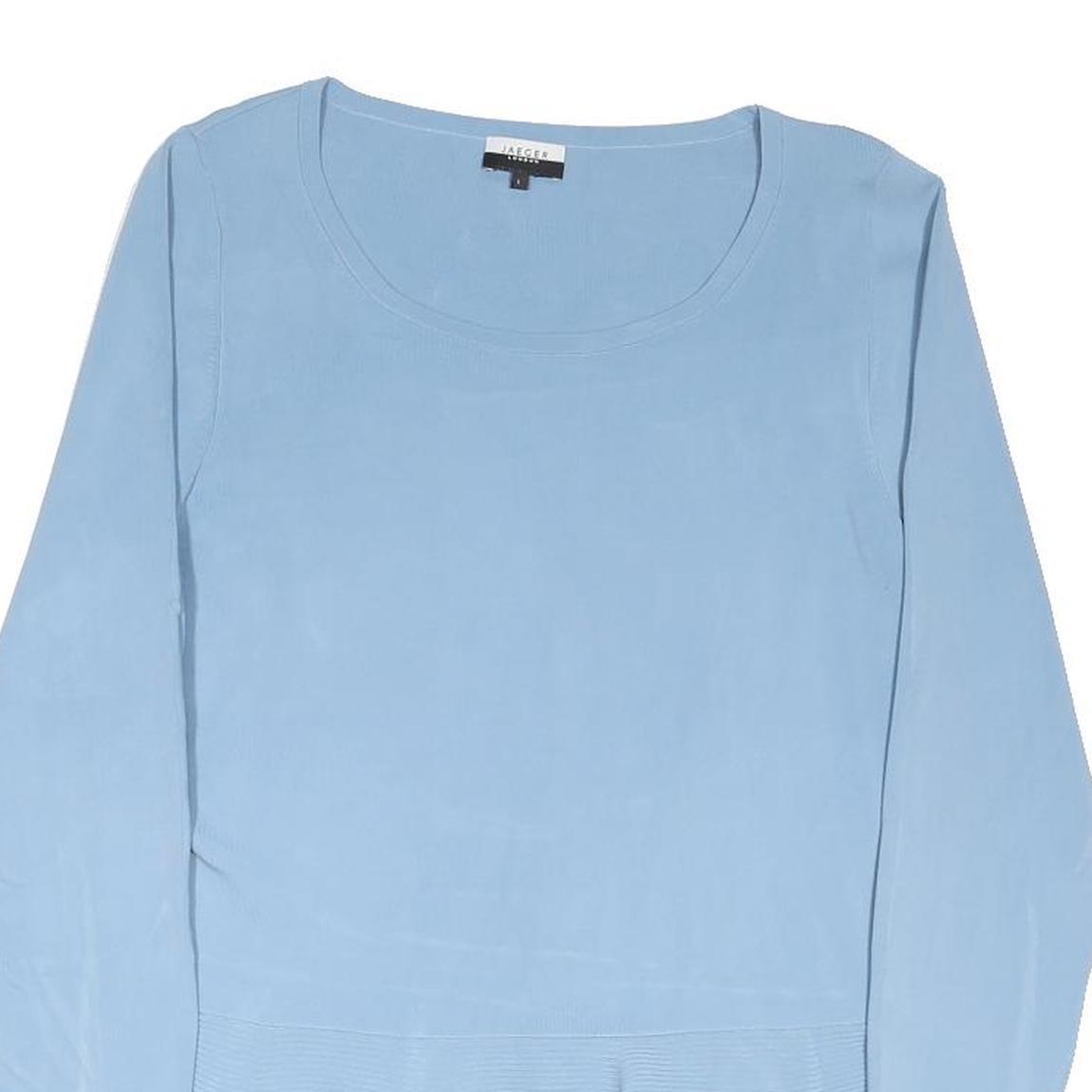 JAEGER Womens Blue Peplum Top Long Sleeve Round Neck L Polyester Blend