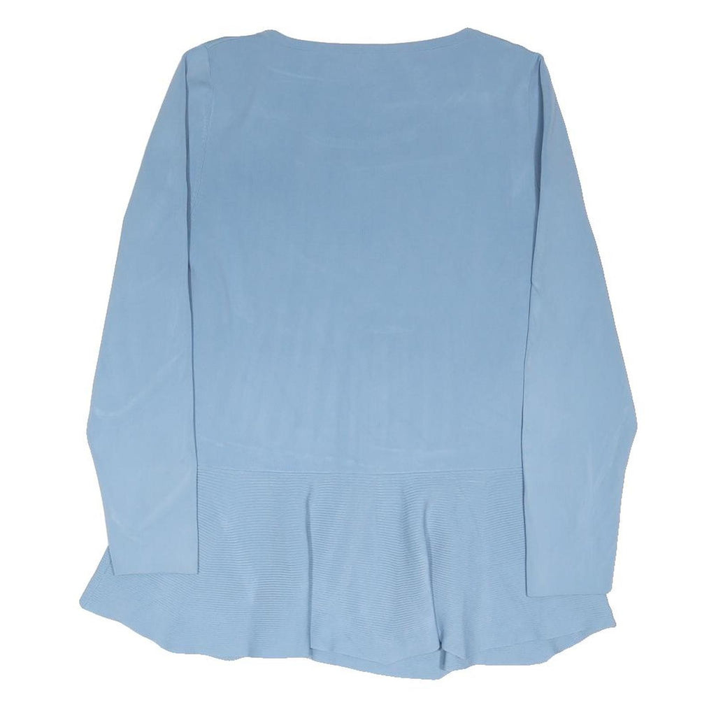JAEGER Womens Blue Peplum Top Long Sleeve Round Neck L Polyester Blend