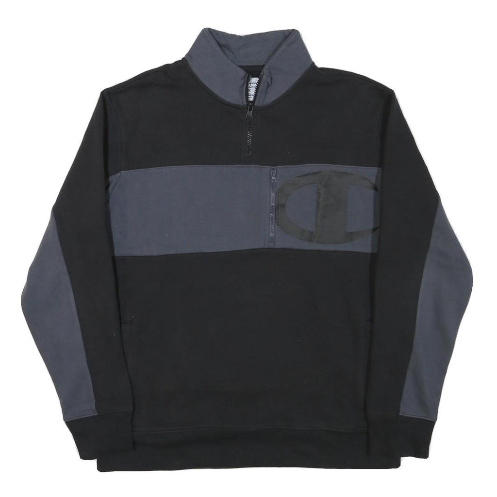 CHAMPION Mens Black & Grey Quarter Zip Sweatshirt M Cotton Blend Pullover