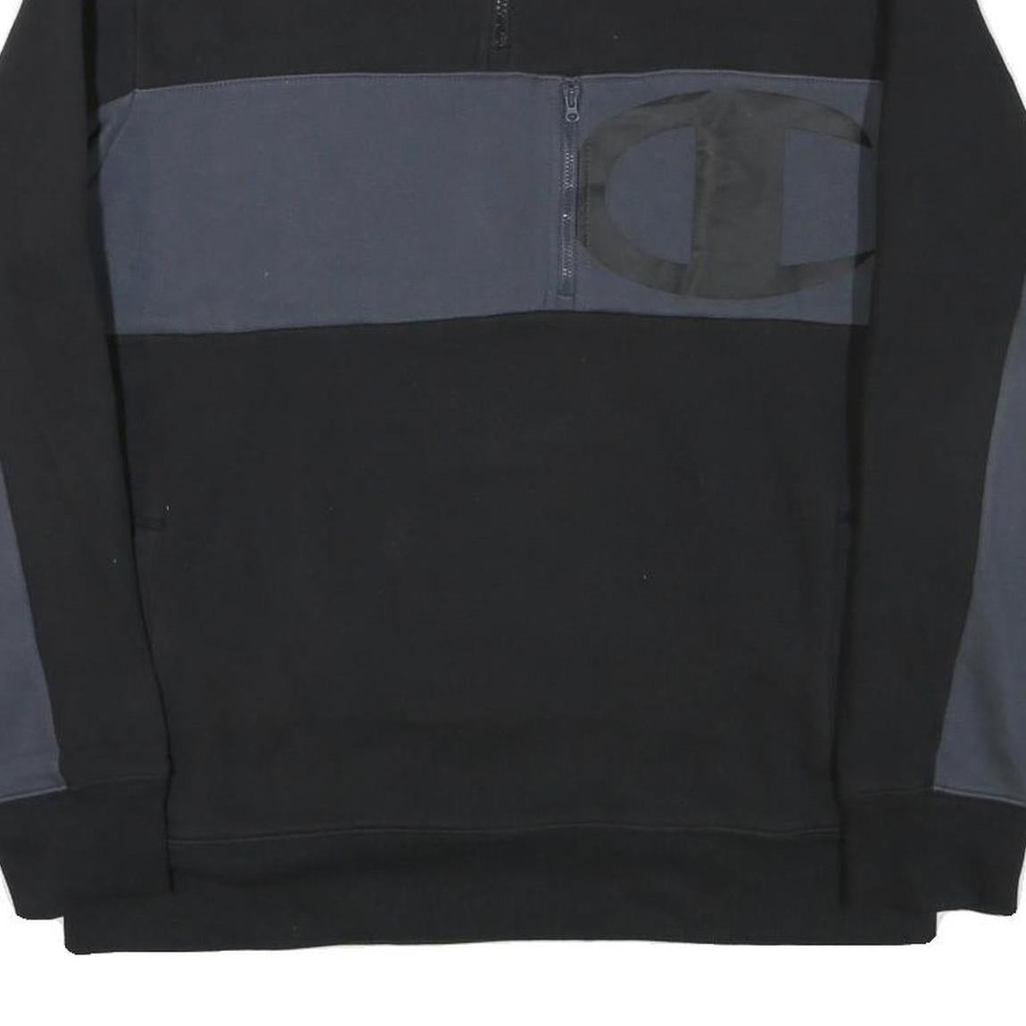 CHAMPION Mens Black & Grey Quarter Zip Sweatshirt M Cotton Blend Pullover