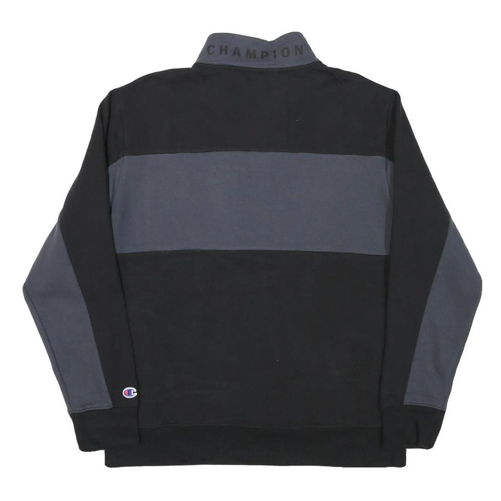 CHAMPION Mens Black & Grey Quarter Zip Sweatshirt M Cotton Blend Pullover