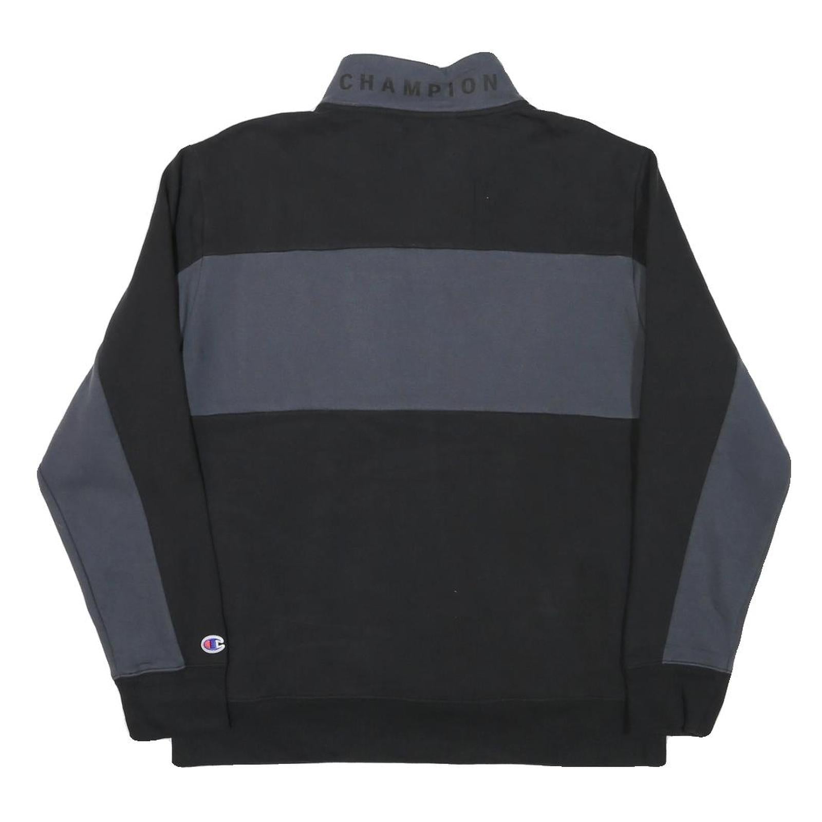 CHAMPION Mens Black & Grey Quarter Zip Sweatshirt M Cotton Blend Pullover