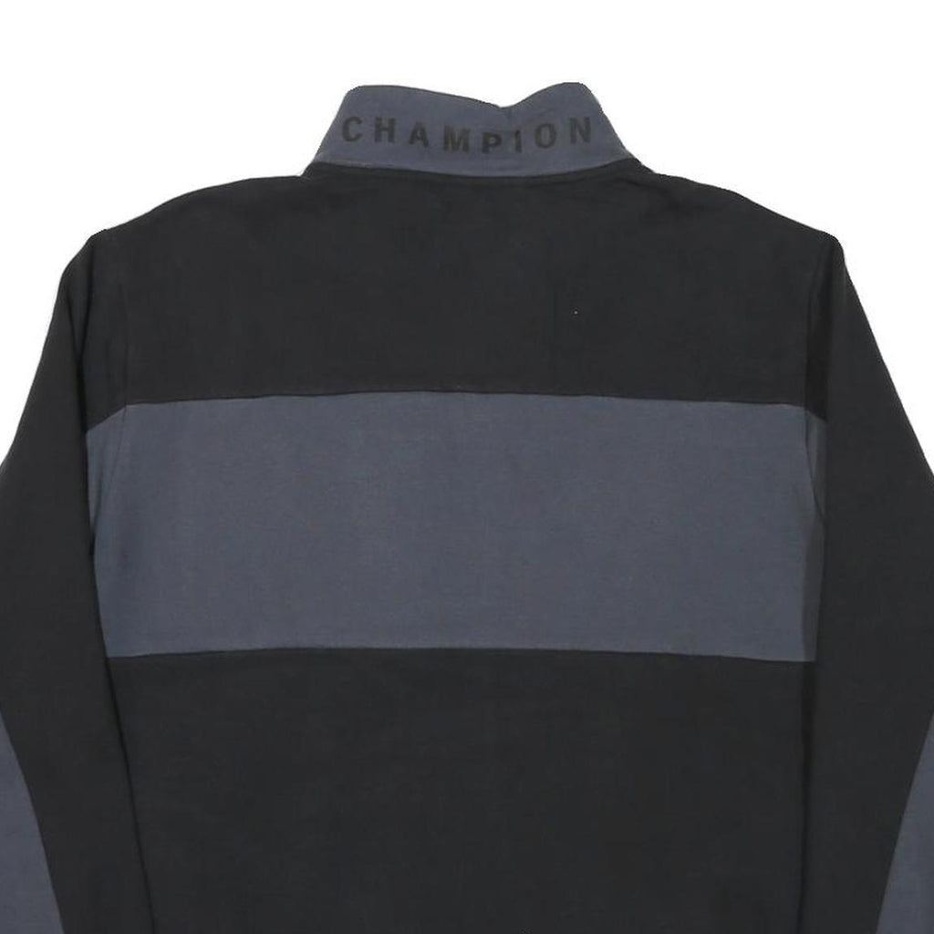 CHAMPION Mens Black & Grey Quarter Zip Sweatshirt M Cotton Blend Pullover