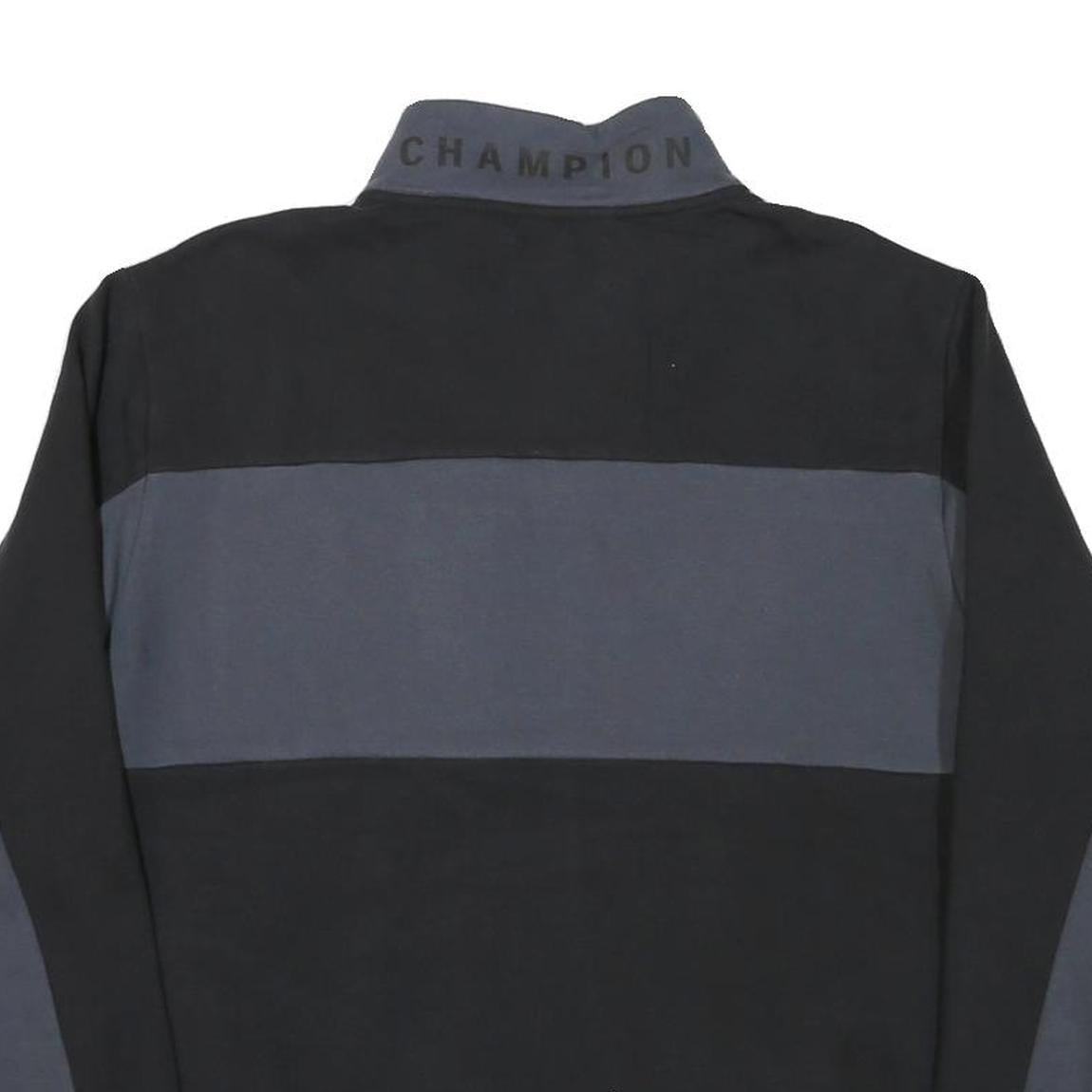 CHAMPION Mens Black & Grey Quarter Zip Sweatshirt M Cotton Blend Pullover