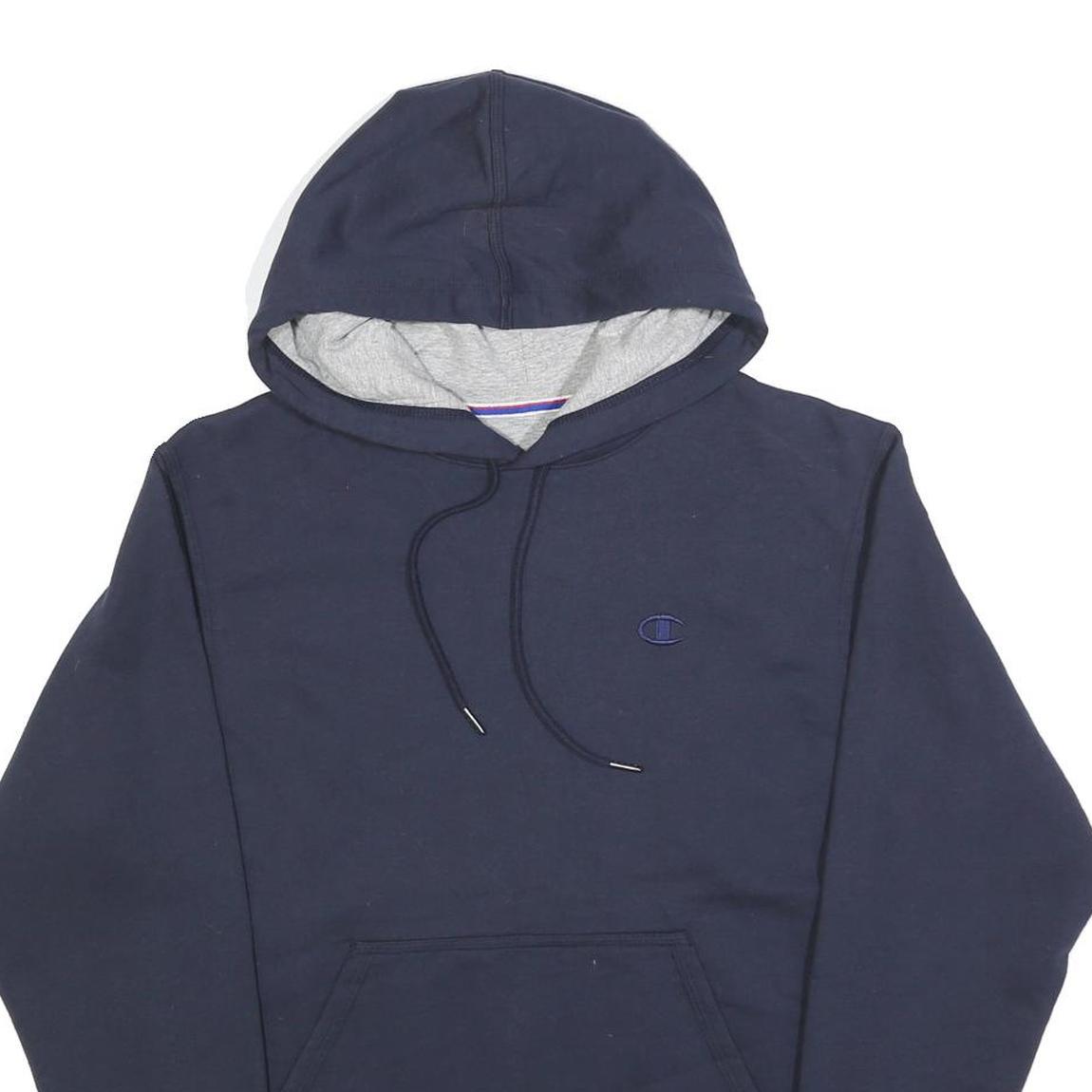 CHAMPION Mens Navy Blue Hoodie S Cotton Blend Pullover Casual Sportswear
