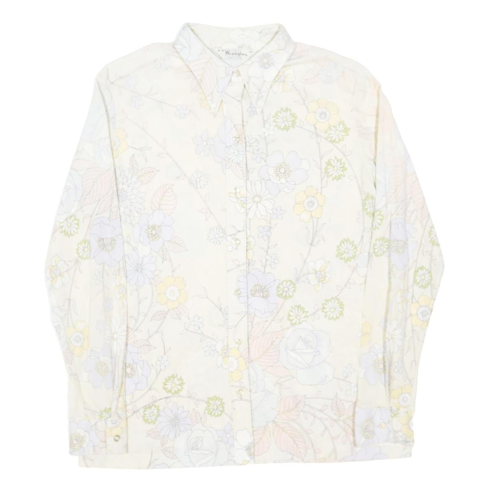 WRANGLER Womens Cream Floral Print Shirt Long Sleeve Collared S Feminine Casual