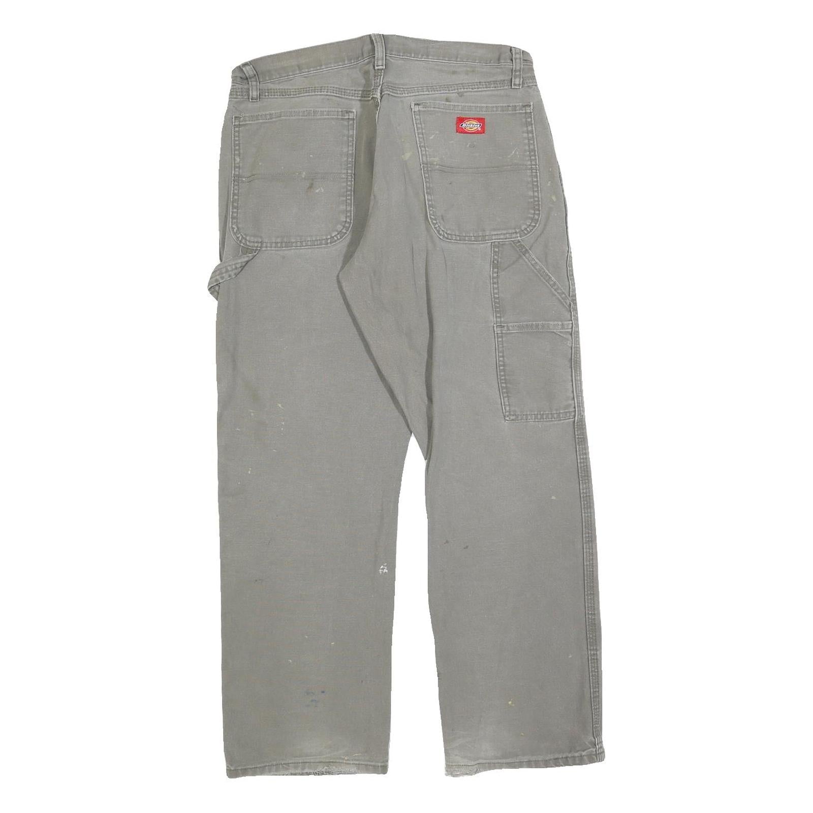 DICKIES Mens Cotton Blend Grey Regular Straight Trousers W32 L30 Workwear