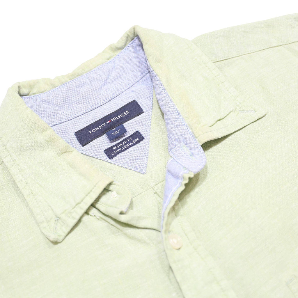 TOMMY HILFIGER Mens Light Green Shirt M Casual Summer Linen Blend