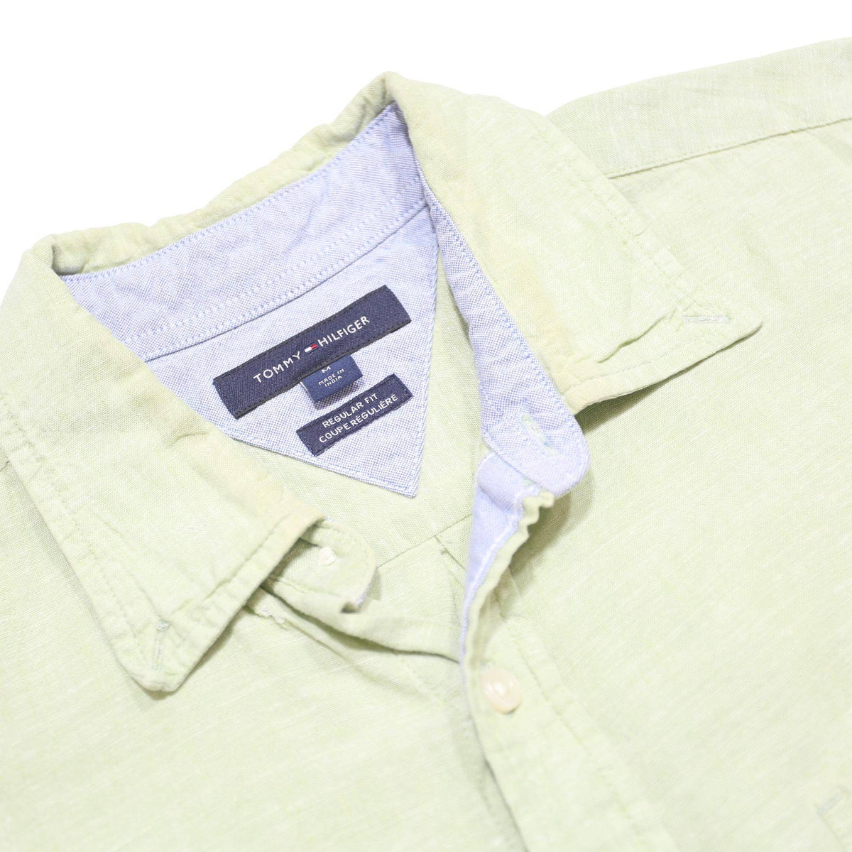 TOMMY HILFIGER Mens Light Green Shirt M Casual Summer Linen Blend