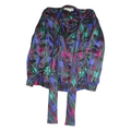WILROY Womens Blue Green & Pink Printed Blouse Long Sleeve Button Neck M Elegant