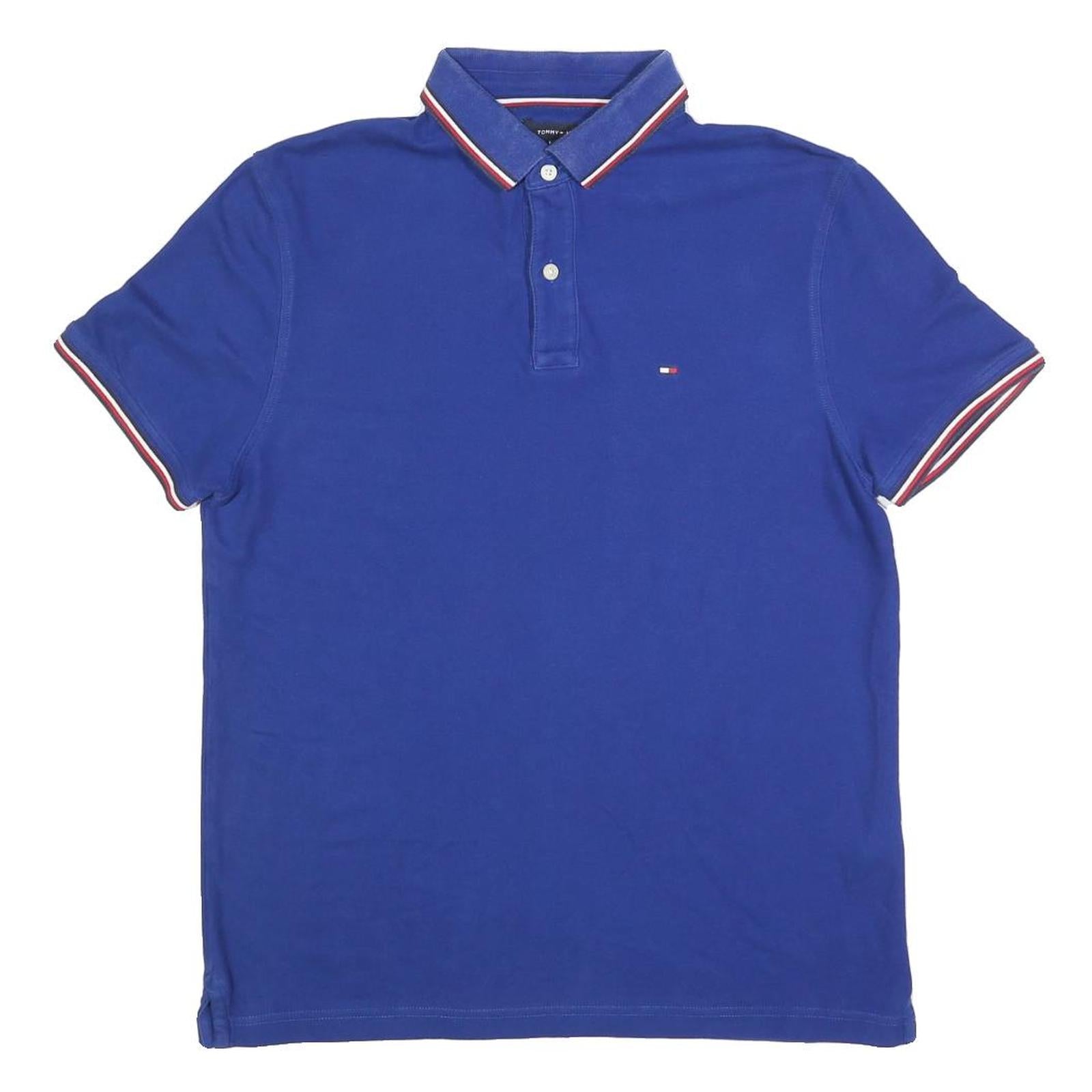 TOMMY HILFIGER Mens Blue Short Sleeve Polo Shirt M Classic Cotton Blend