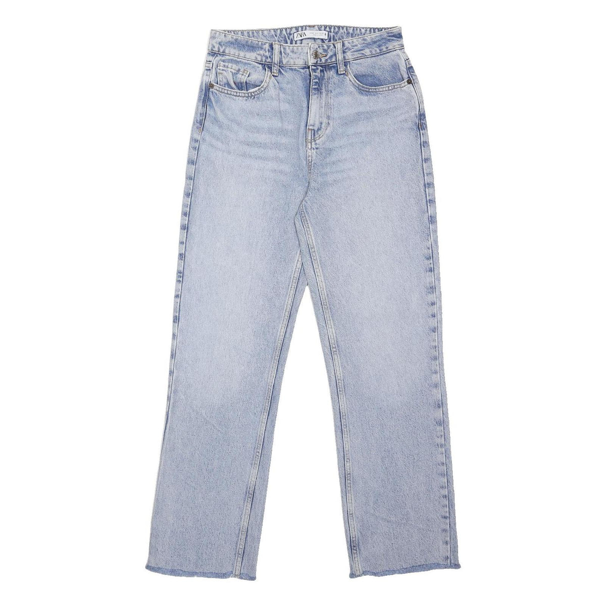ZARA Womens Classic Light Blue Denim Jeans W28 L29 Slim Fit Cotton Blend Zip