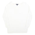 TOMMY HILFIGER Womens White Plain V Neck Cable Knit Jumper L Soft Cotton