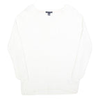 TOMMY HILFIGER Womens White Plain V Neck Cable Knit Jumper L Soft Cotton