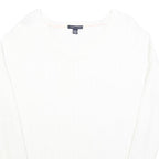 TOMMY HILFIGER Womens White Plain V Neck Cable Knit Jumper L Soft Cotton