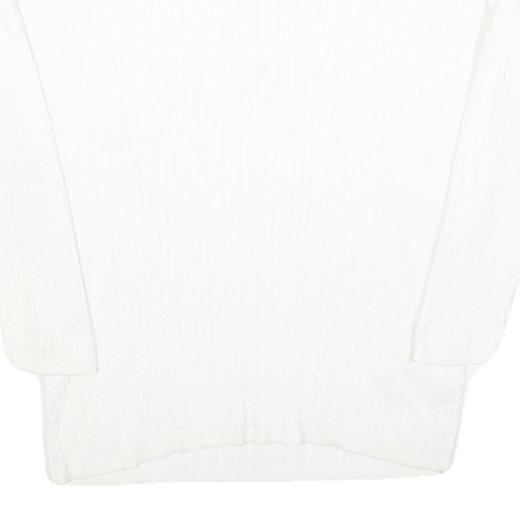 TOMMY HILFIGER Womens White Plain V Neck Cable Knit Jumper L Soft Cotton