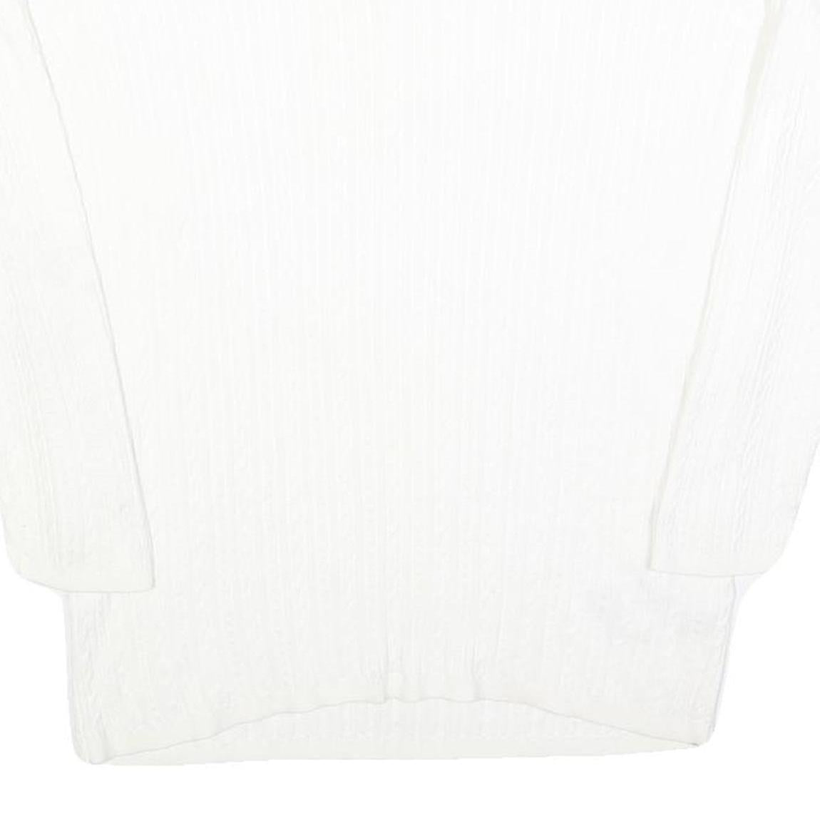 TOMMY HILFIGER Womens White Plain V Neck Cable Knit Jumper L Soft Cotton