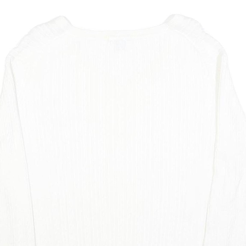 TOMMY HILFIGER Womens White Plain V Neck Cable Knit Jumper L Soft Cotton