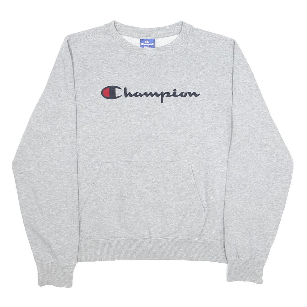 CHAMPION Mens Grey Cotton Blend Crew Neck S Sweatshirt Logo Print Pullover