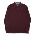 TOMMY HILFIGER Mens Maroon Long Sleeve Polo Shirt XL Cotton Blend Classic