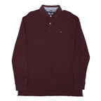 TOMMY HILFIGER Mens Maroon Long Sleeve Polo Shirt XL Cotton Blend Classic