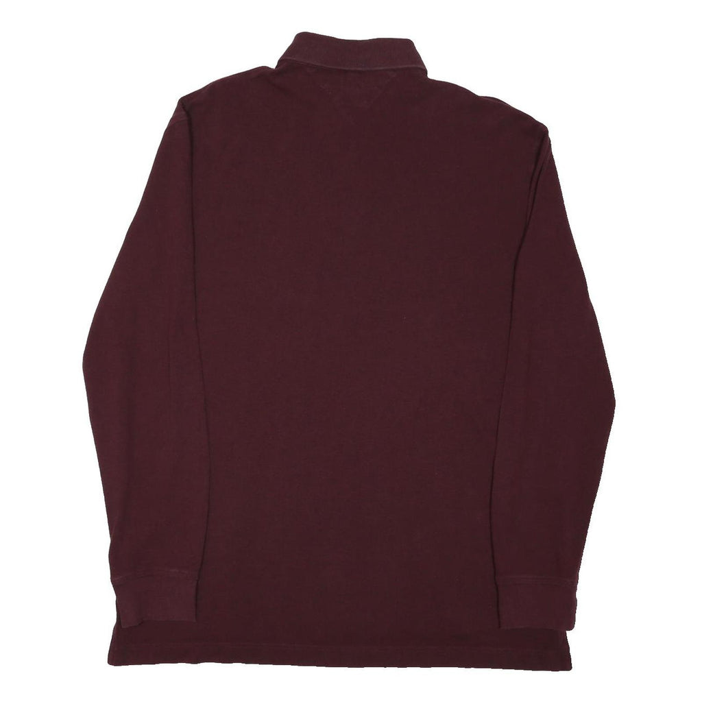 TOMMY HILFIGER Mens Maroon Long Sleeve Polo Shirt XL Cotton Blend Classic