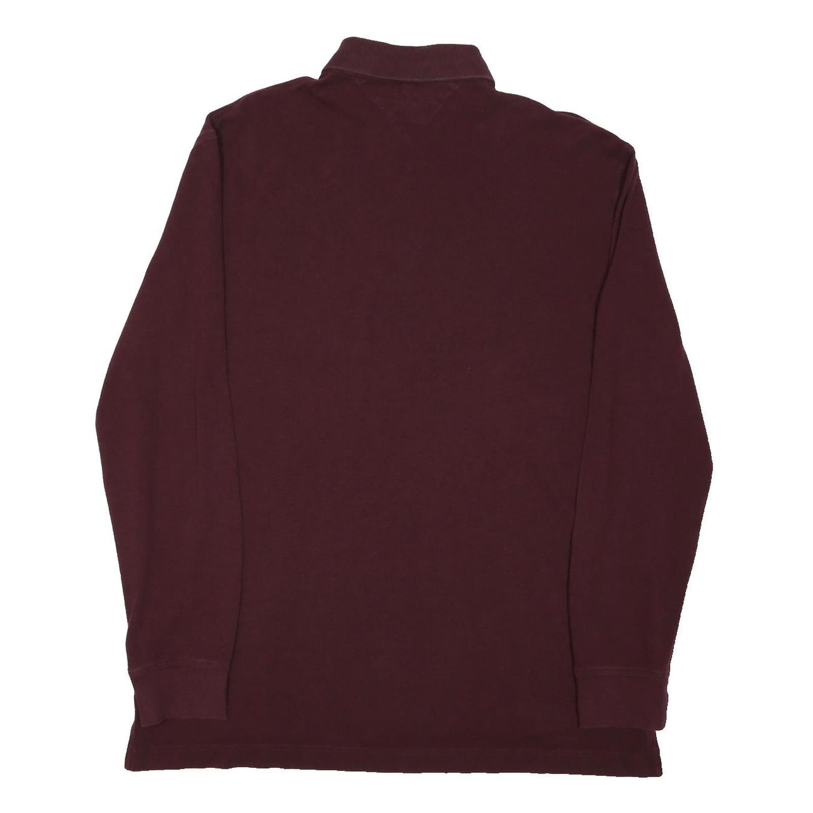 TOMMY HILFIGER Mens Maroon Long Sleeve Polo Shirt XL Cotton Blend Classic