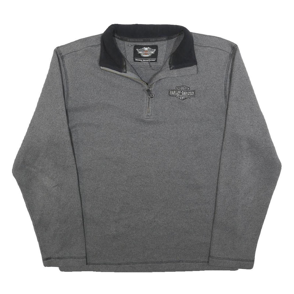 HARLEY DAVIDSON Mens Grey Plain Pullover Crew Neck Basic Knit M Jumper Polyester