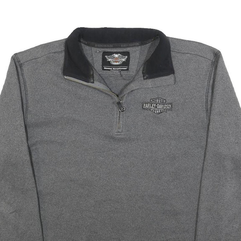 HARLEY DAVIDSON Mens Grey Plain Pullover Crew Neck Basic Knit M Jumper Polyester