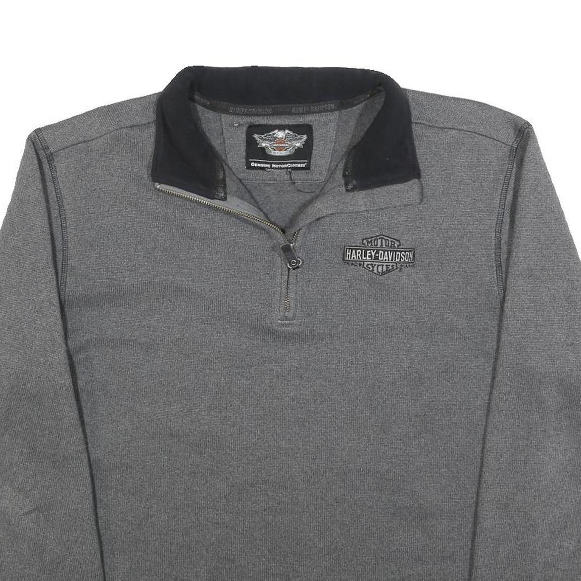 HARLEY DAVIDSON Mens Grey Plain Pullover Crew Neck Basic Knit M Jumper Polyester