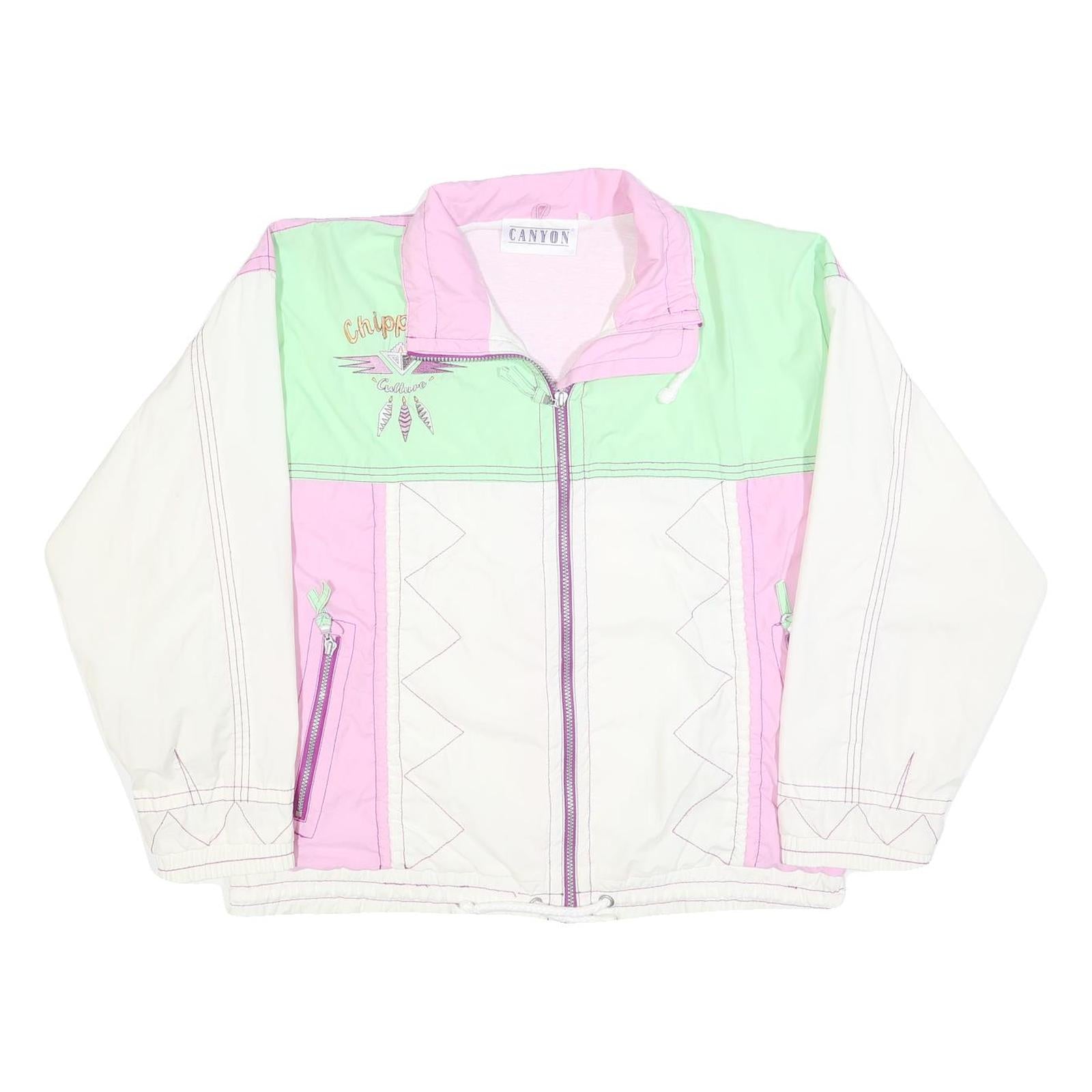 CANYON Womens Green & Pink White Jacket L Polyester Blend Colourblock Zip
