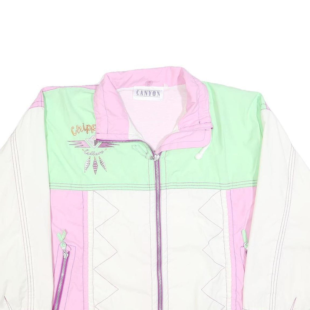 CANYON Womens Green & Pink White Jacket L Polyester Blend Colourblock Zip