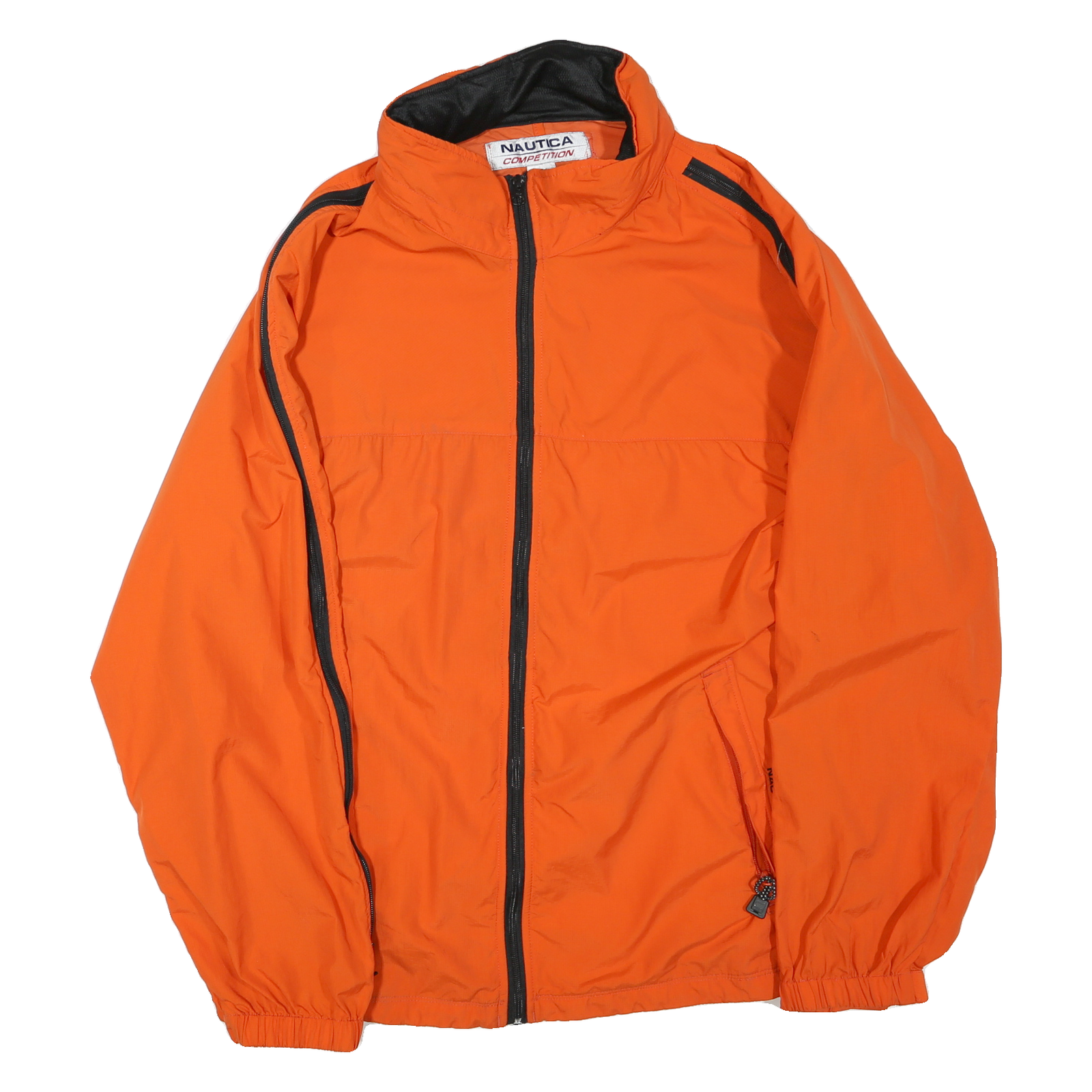 NAUTICA Womens Orange & Black Zip Jacket L Polyester Blend Outdoors Lightweight