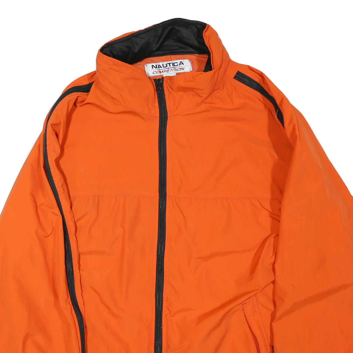 NAUTICA Womens Orange & Black Zip Jacket L Polyester Blend Outdoors Lightweight