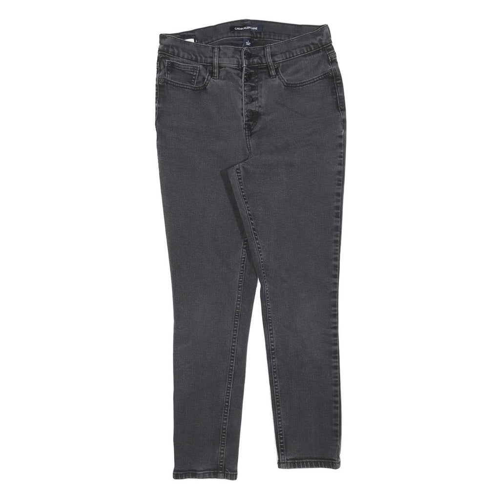 CALVIN KLEIN JEANS Womens Slim Black Denim Raw W28 L25 Slim Fit Button Fly