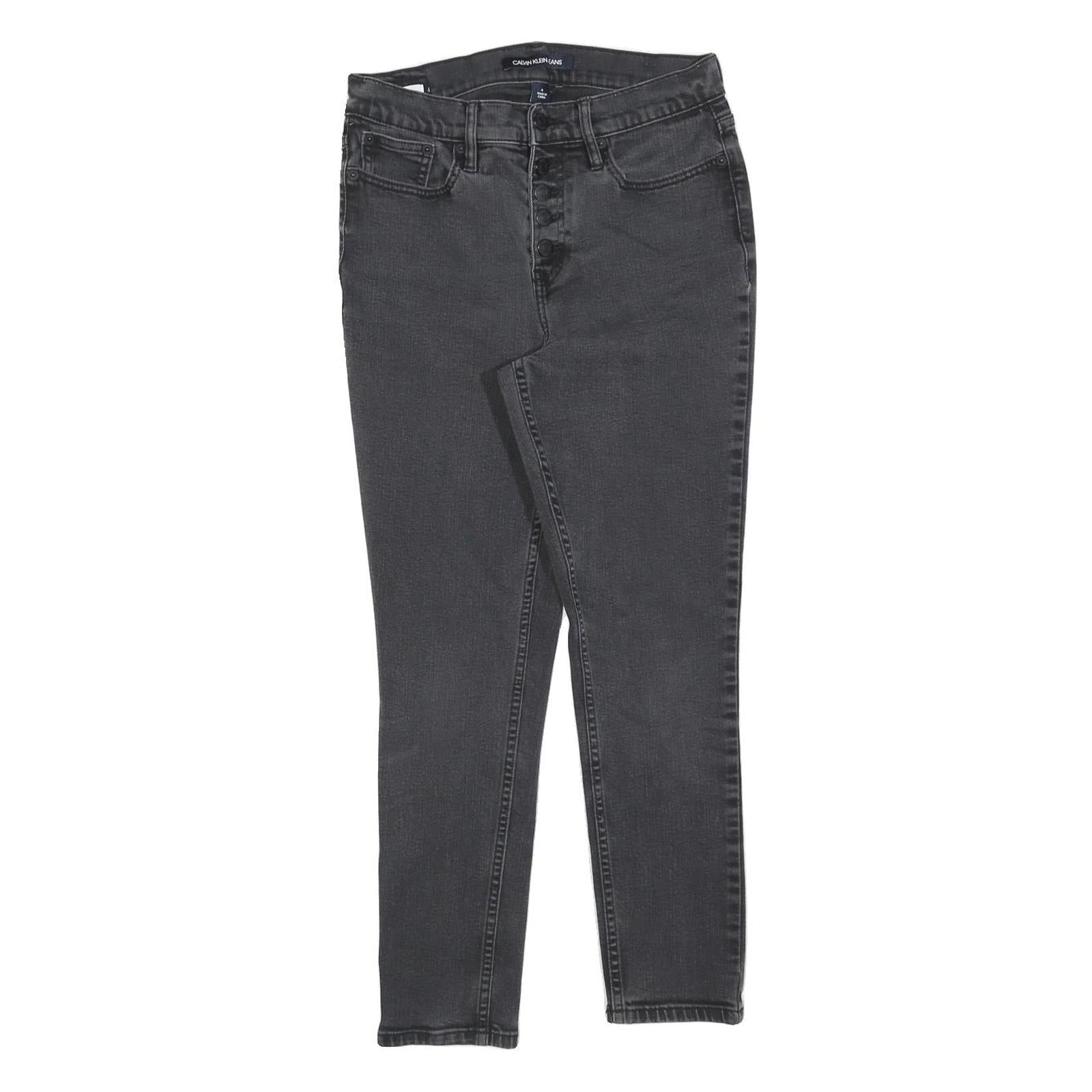 CALVIN KLEIN JEANS Womens Slim Black Denim Raw W28 L25 Slim Fit Button Fly