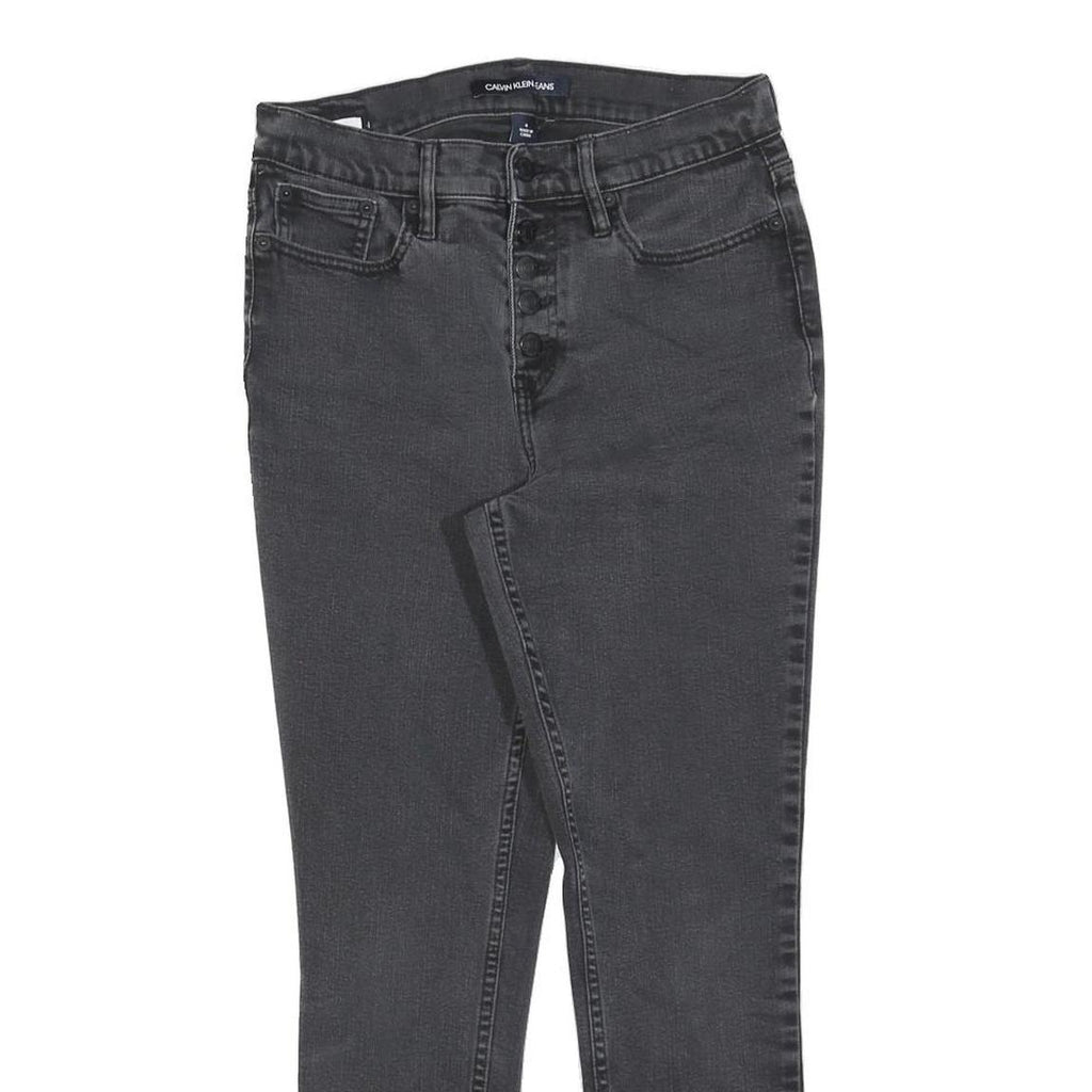 CALVIN KLEIN JEANS Womens Slim Black Denim Raw W28 L25 Slim Fit Button Fly