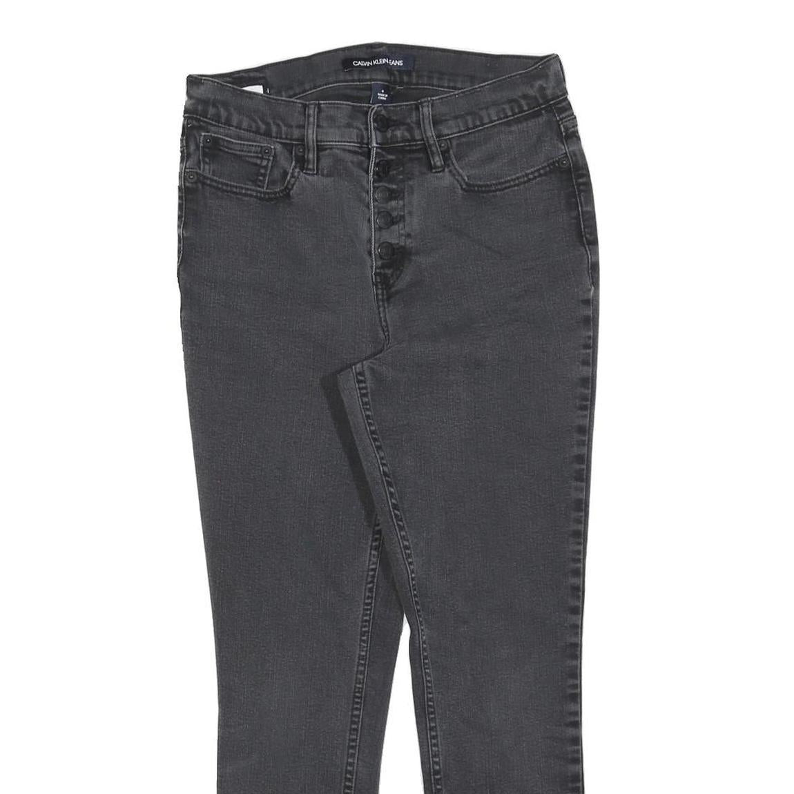 CALVIN KLEIN JEANS Womens Slim Black Denim Raw W28 L25 Slim Fit Button Fly