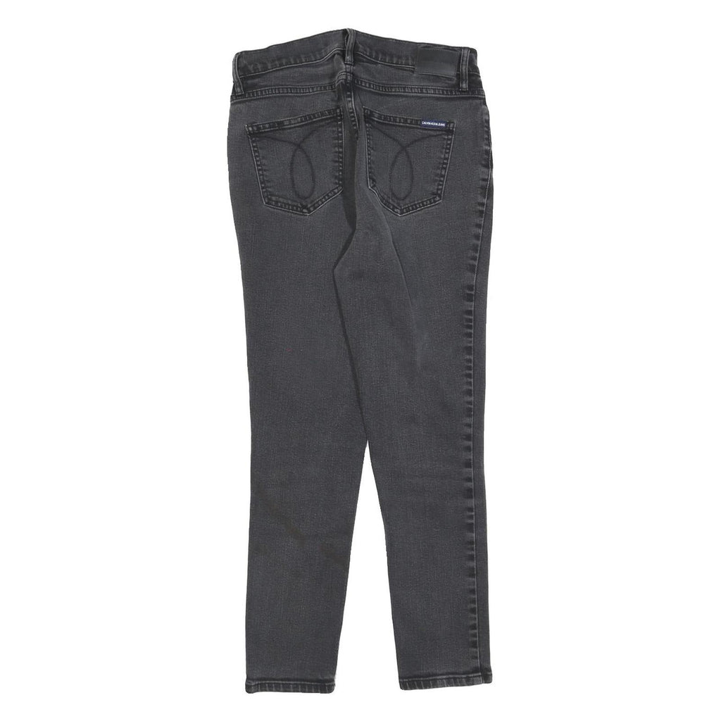 CALVIN KLEIN JEANS Womens Slim Black Denim Raw W28 L25 Slim Fit Button Fly