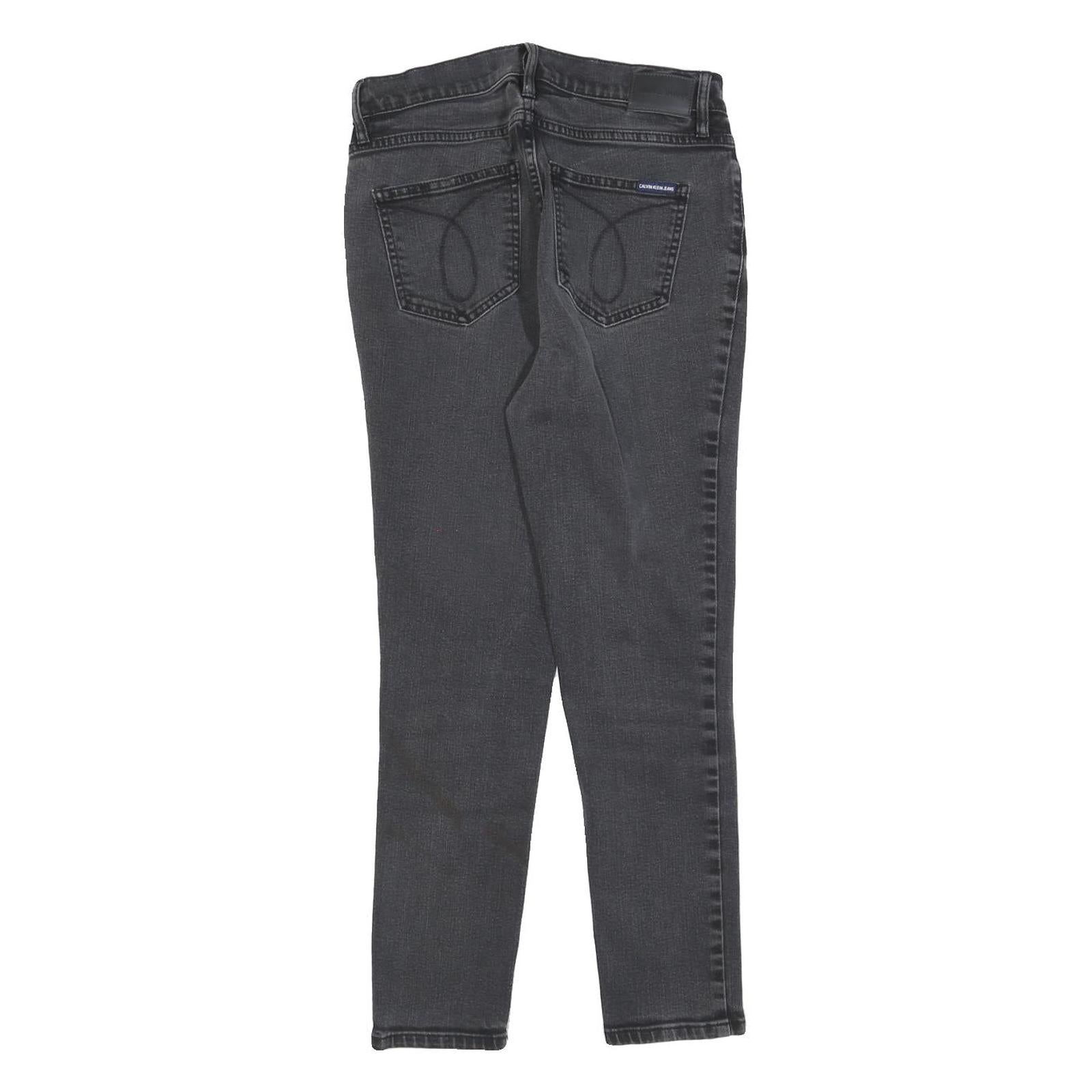 CALVIN KLEIN JEANS Womens Slim Black Denim Raw W28 L25 Slim Fit Button Fly