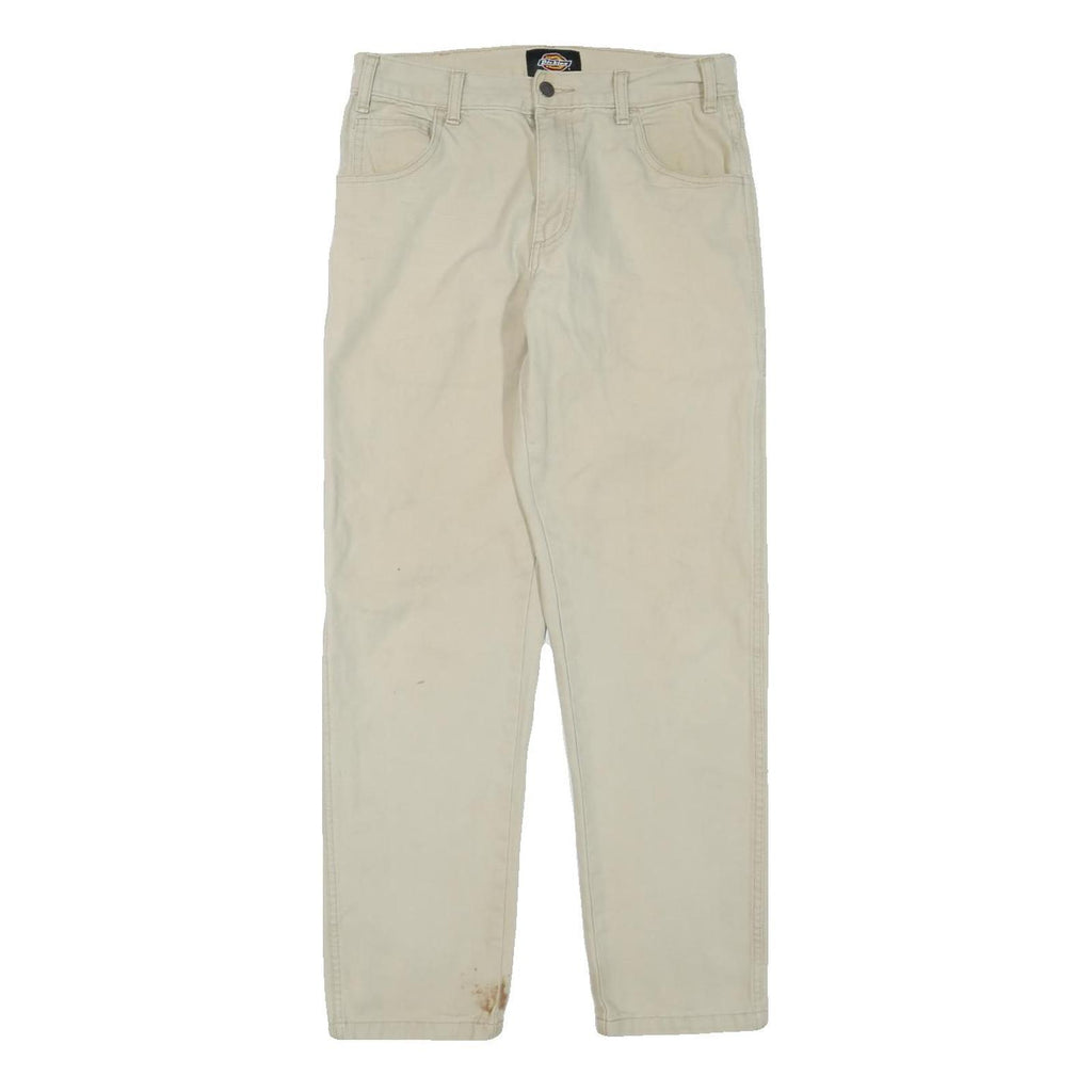 DICKIES Mens Cotton Blend Beige Regular Fit Straight Leg Trousers W30 L30