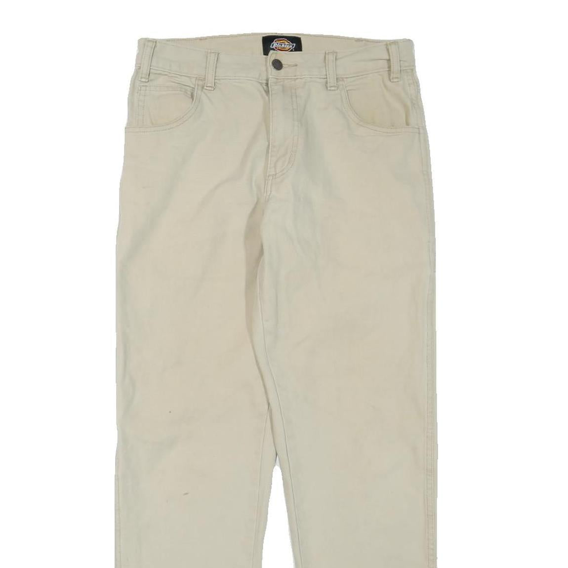 DICKIES Mens Cotton Blend Beige Regular Fit Straight Leg Trousers W30 L30