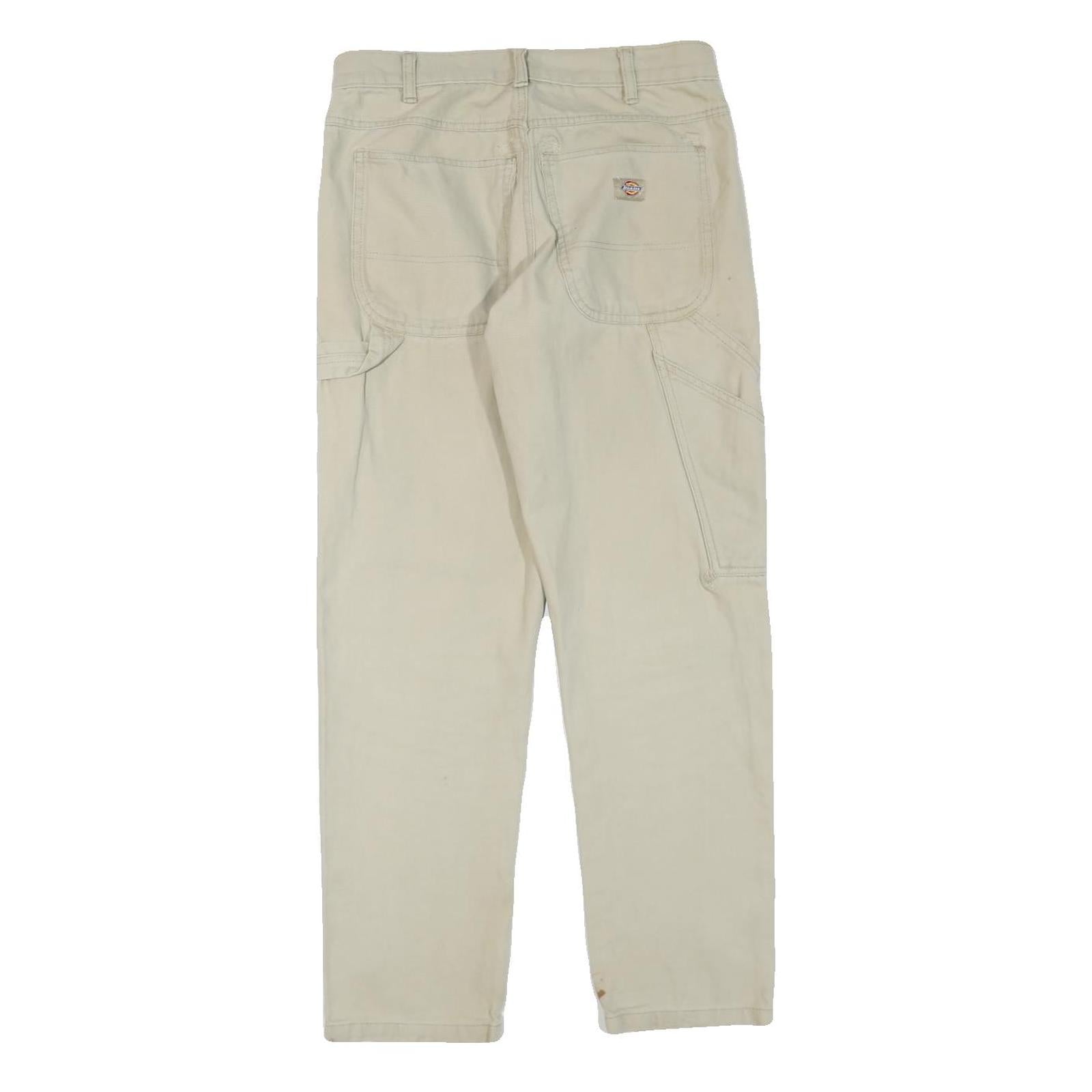 DICKIES Mens Cotton Blend Beige Regular Fit Straight Leg Trousers W30 L30