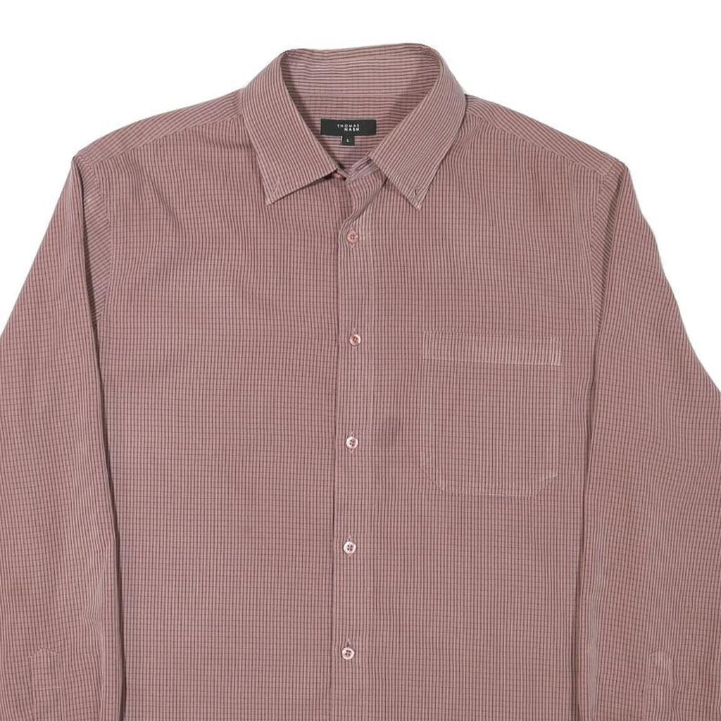 THOMAS NASH Mens Maroon Check Shirt L Button Collar Cotton Blend Long Sleeve