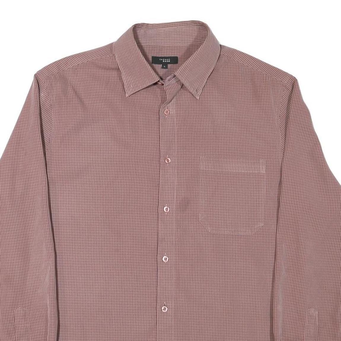 THOMAS NASH Mens Maroon Check Shirt L Button Collar Cotton Blend Long Sleeve