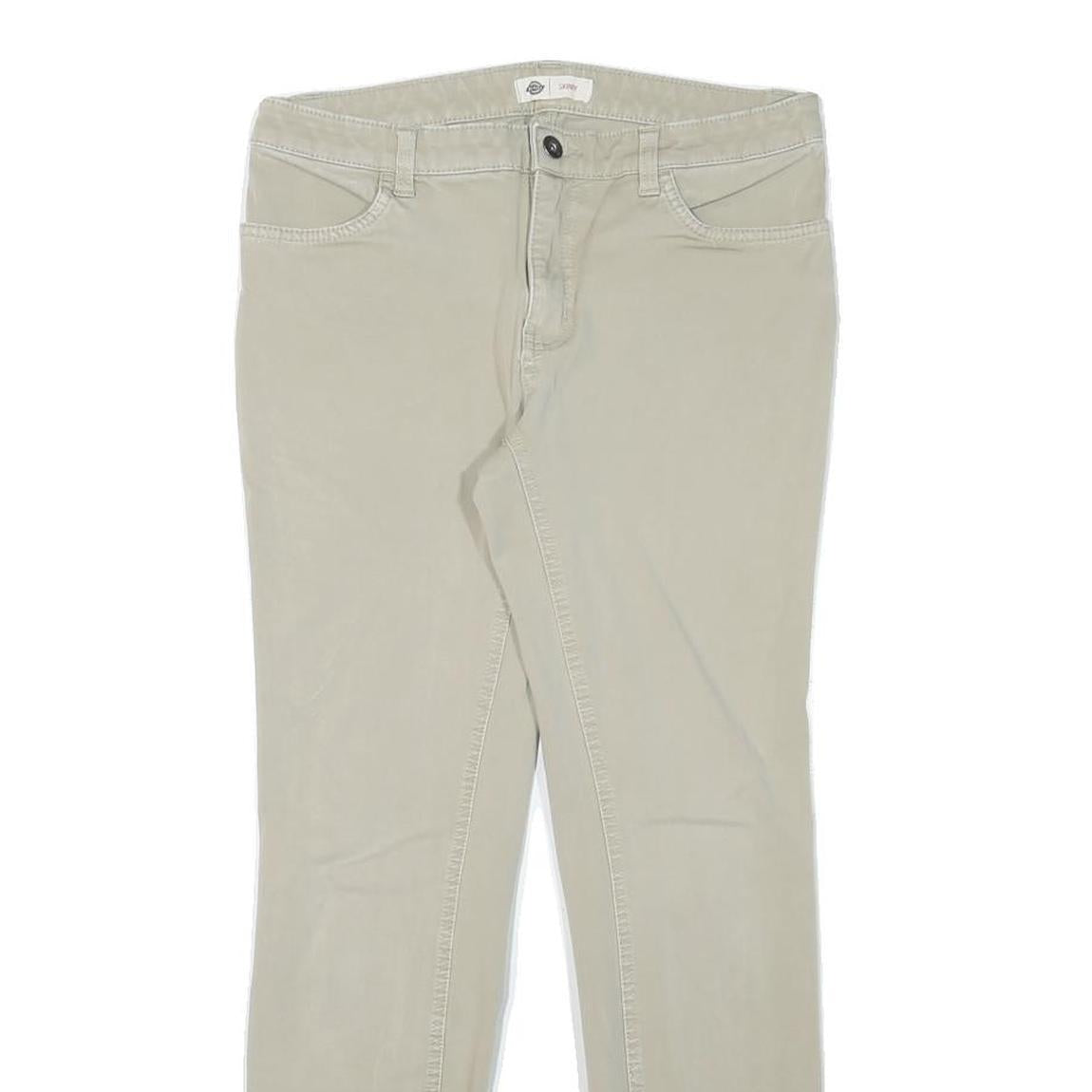 DICKIES Womens Slim Beige Cotton Blend Trousers W29 L28 Zip Closure Classic Fit