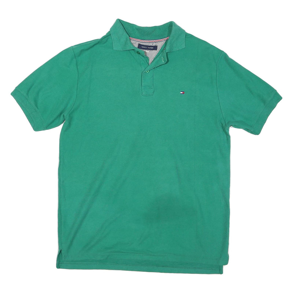TOMMY HILFIGER Mens Green XL Short Sleeve Plain Polo Shirt Cotton Classic