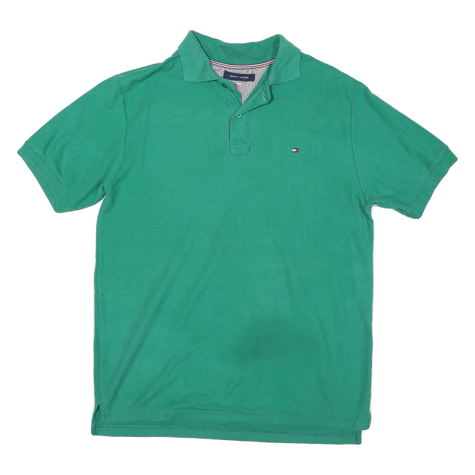 TOMMY HILFIGER Mens Green XL Short Sleeve Plain Polo Shirt Cotton Classic