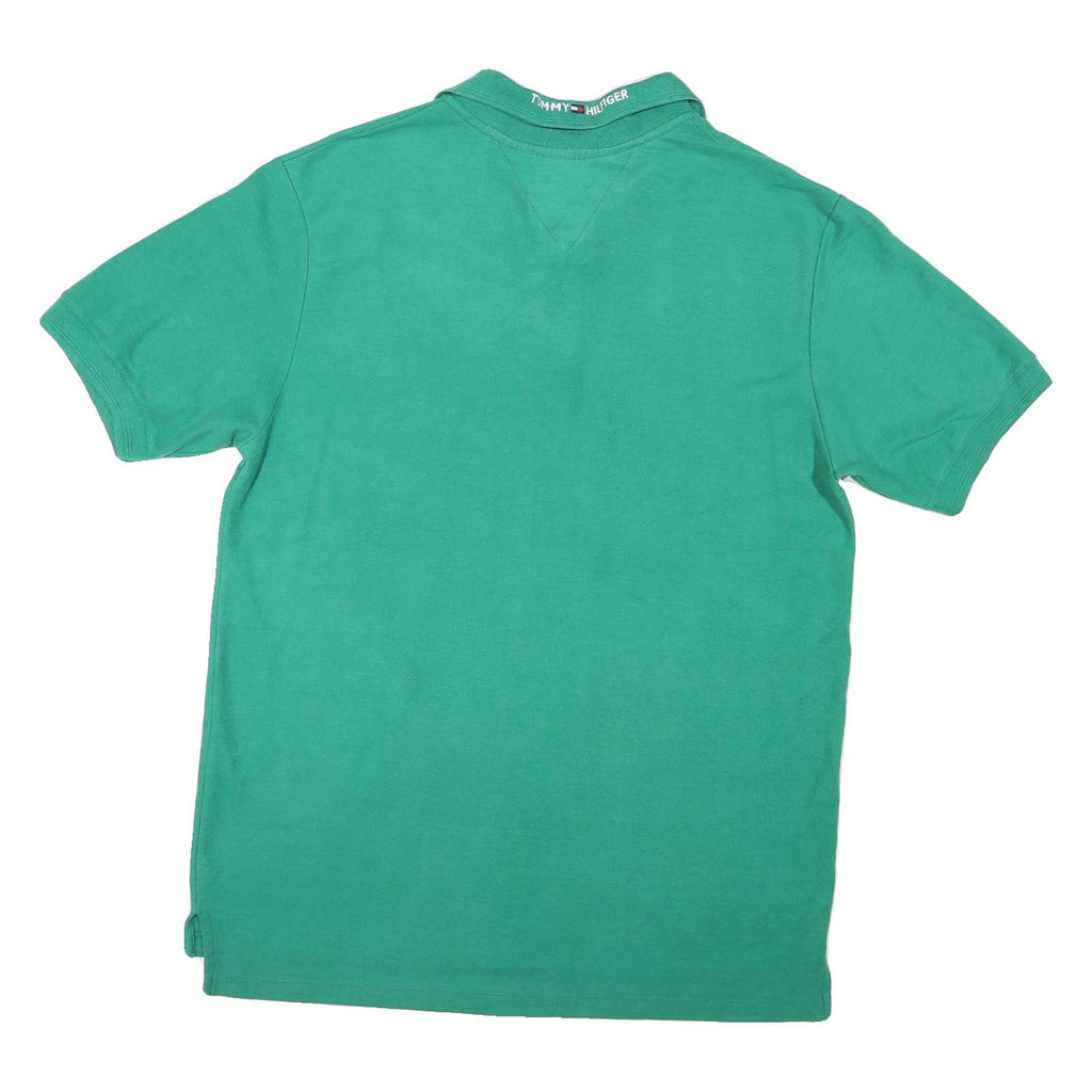 TOMMY HILFIGER Mens Green XL Short Sleeve Plain Polo Shirt Cotton Classic