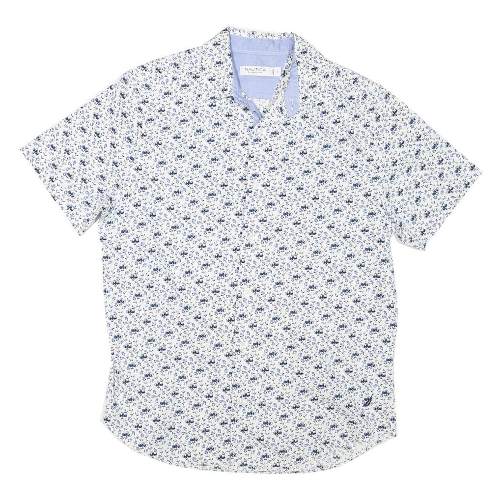 NAUTICA Mens White & Blue Floral Cotton Blend Shirt S Summer Casual Shirt